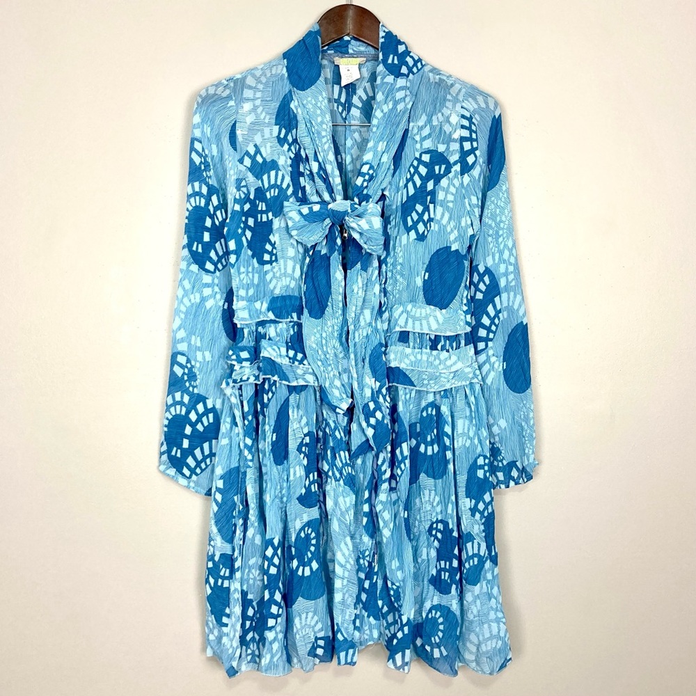 Dolcezza Art to Wear Dress Women’s Size S Zip Front Tie Neck Ruffled Chiffon
